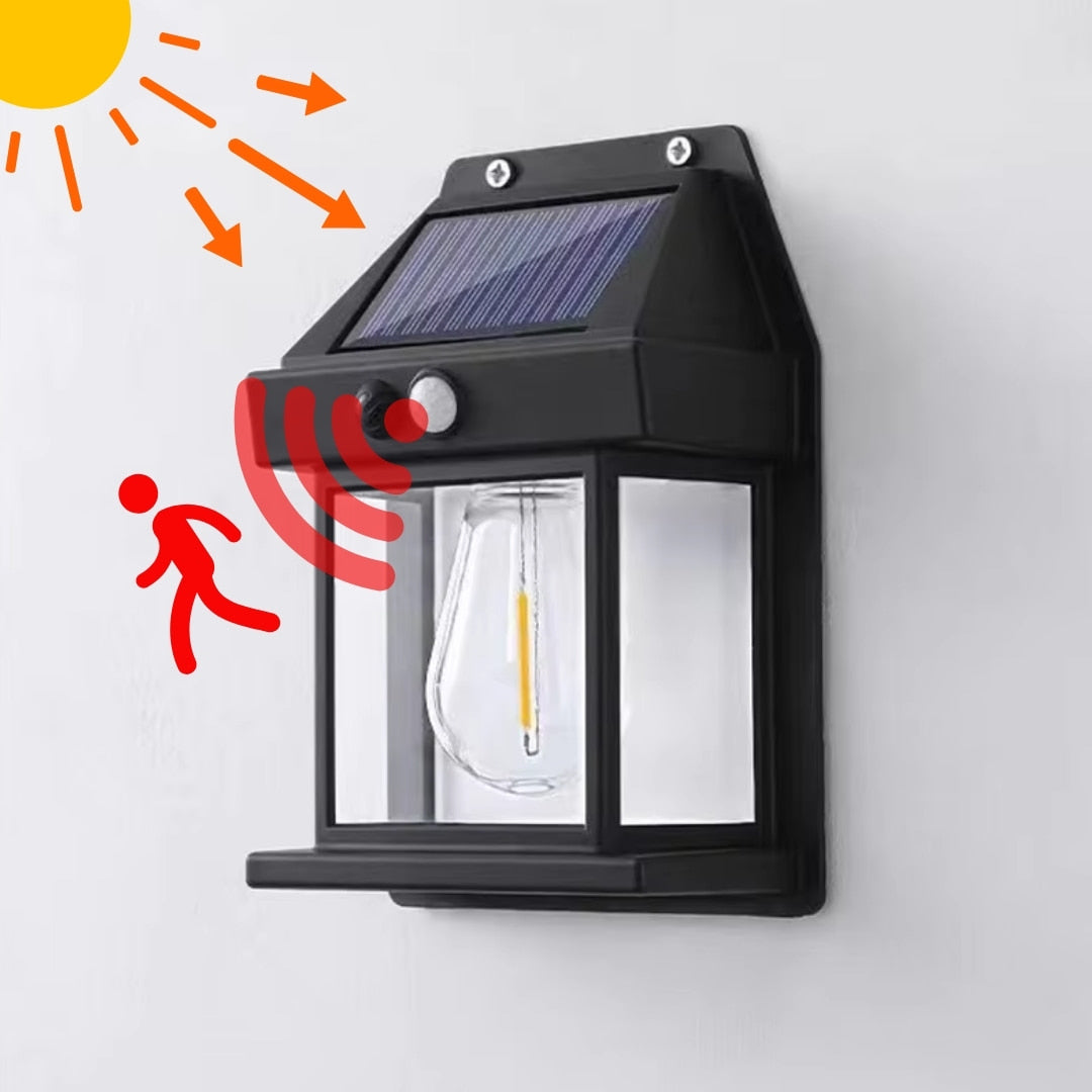 Detalle del sensor PIR de la lámpara solar exterior