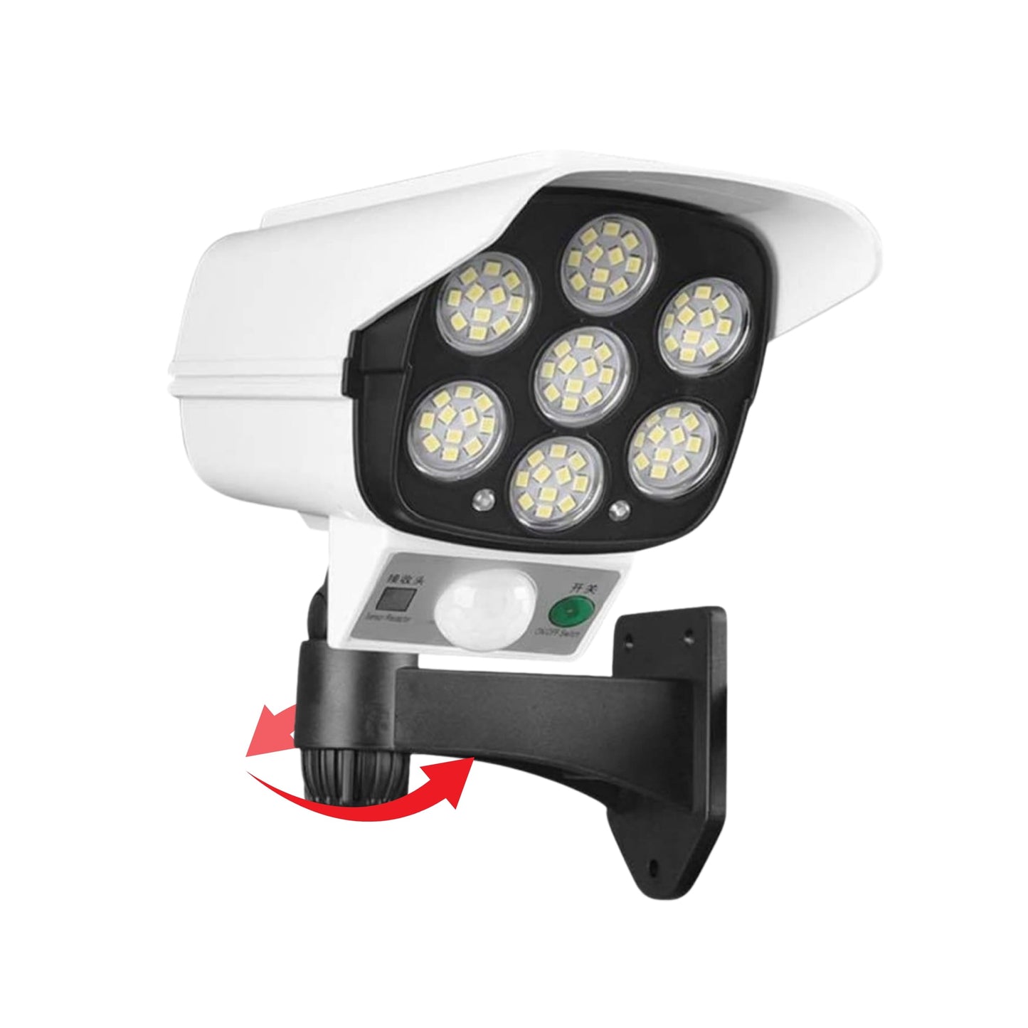 Detalle del panel solar ajustable y luz LED integrada
