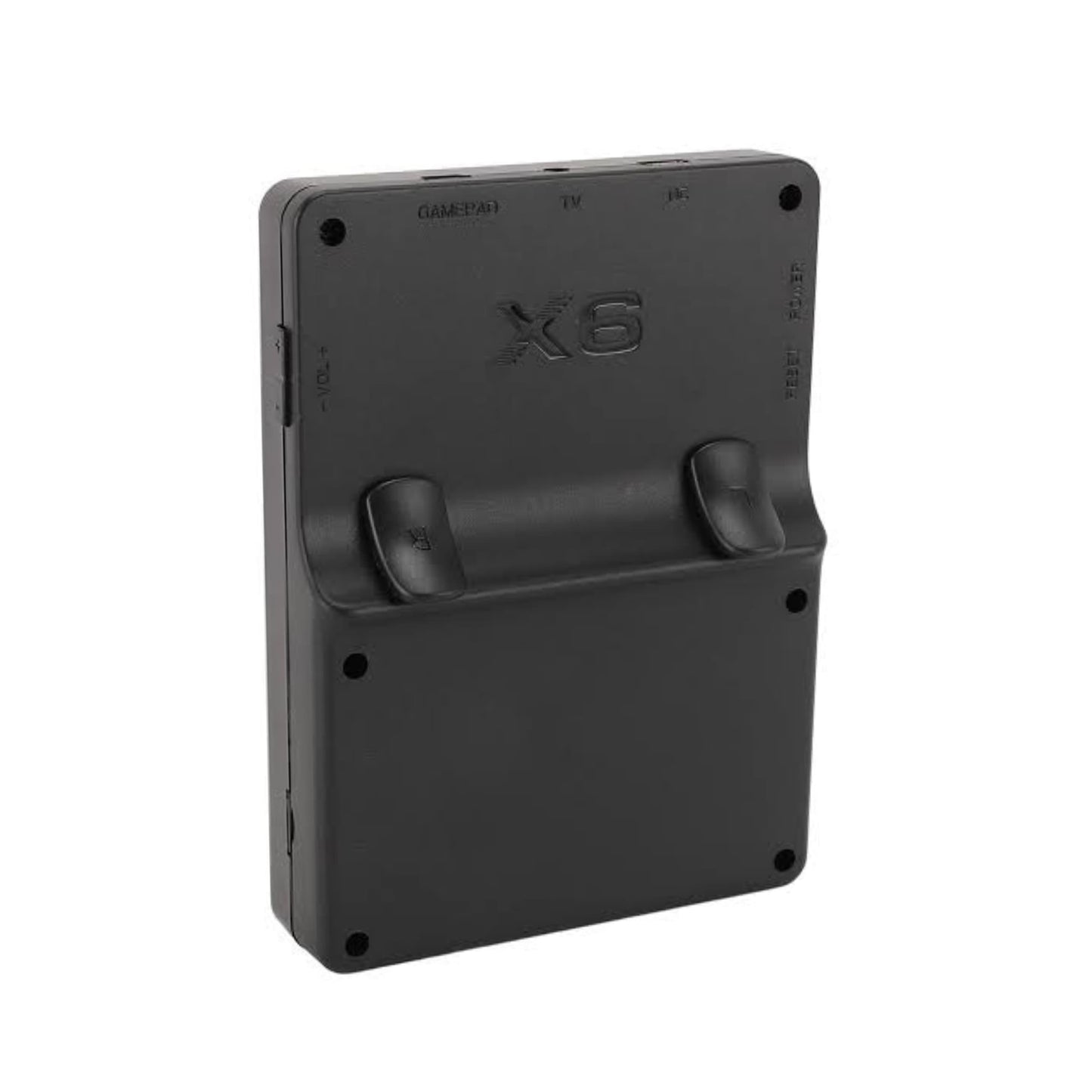 Consola X6 conectada a TV por cable AV para juego en pantalla grande