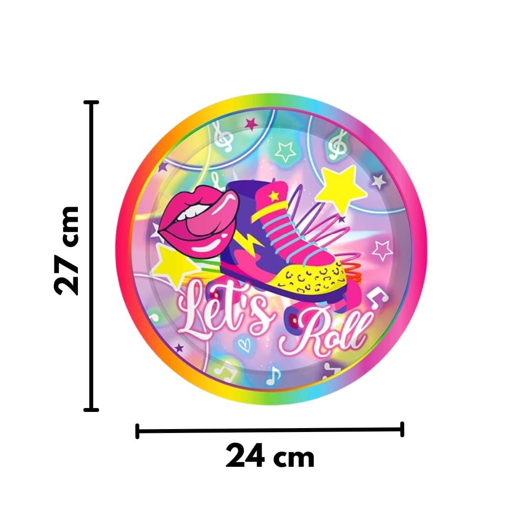 Platos grandes 'Let's Roll' de 24 cm con diseño retro de patines, perfectos para comidas festivas