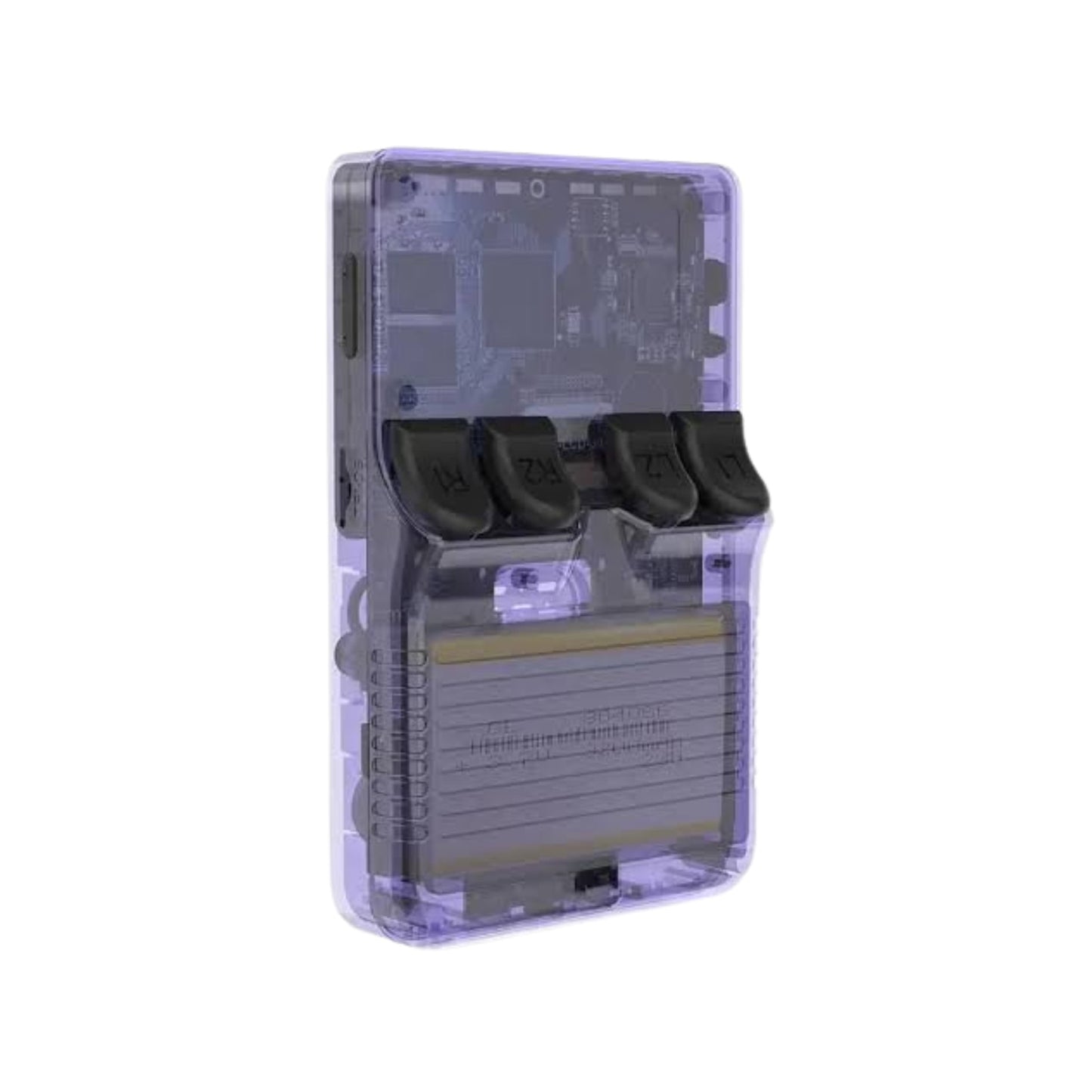 Detalle del doble joystick 3D ergonómico de la R36S en primer plano