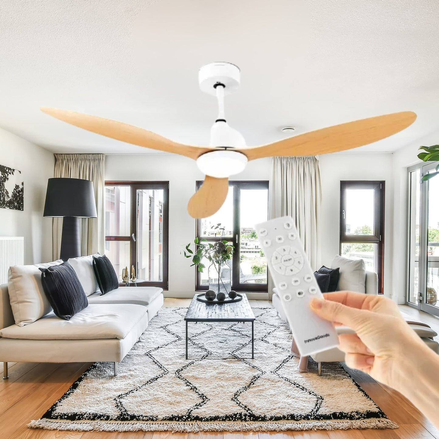 Ventilador de techo LED 36W con 3 aspas efecto madera y luz regulable