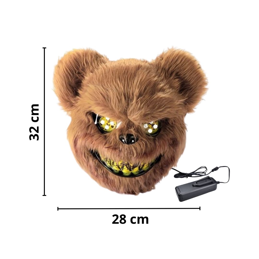 Máscara LED de oso con acabado de peluche y luces LED integradas, adecuada para disfraces de Halloween