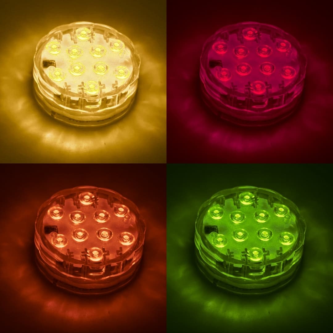 Luz LED sumergible instalada en piscina iluminando en color azul