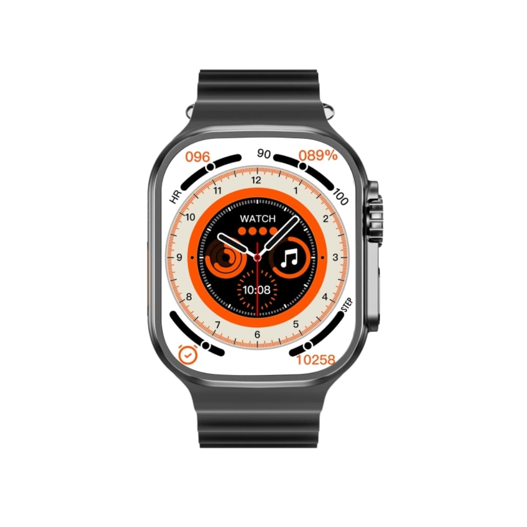 Smartwatch Ultra con correa negra y diseño robusto para todo tipo de uso