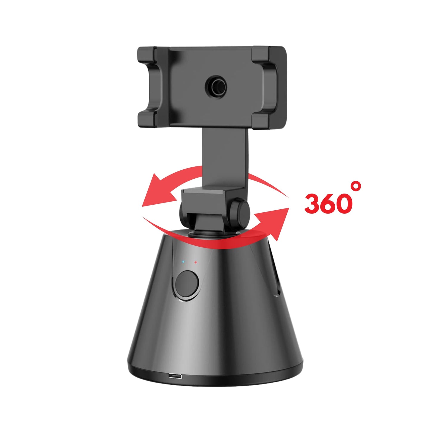 Persona grabando un video con el trípode selfie 360° en modo seguimiento.