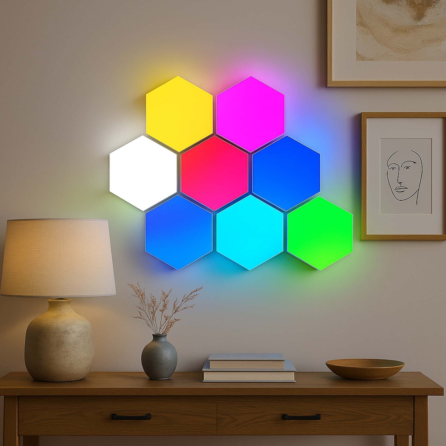 Set de 6 Luces LED Hexagonales Táctiles – Crea tu Propio Muro de Luz Modular
