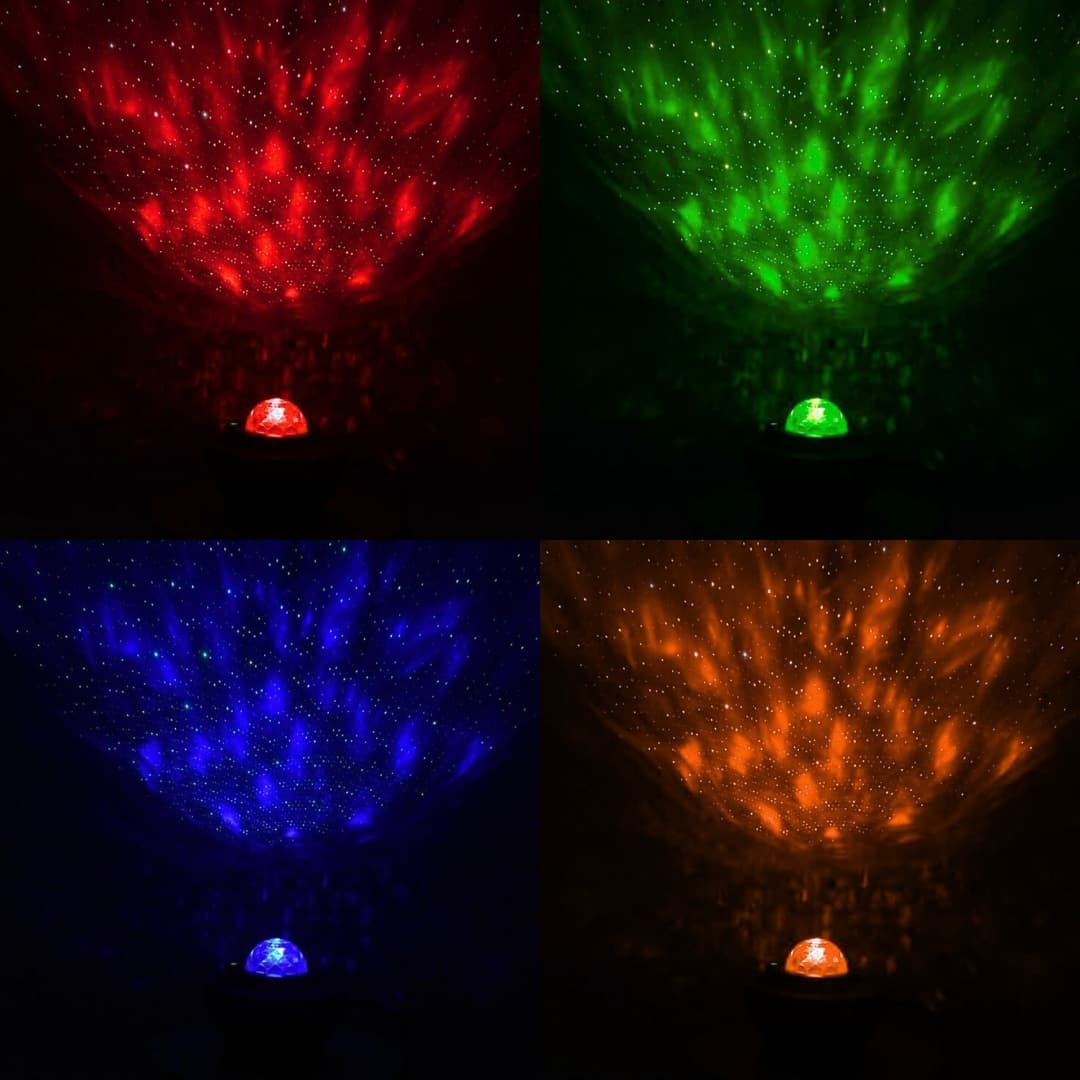 App móvil ajustando color y brillo del proyector galaxia LED