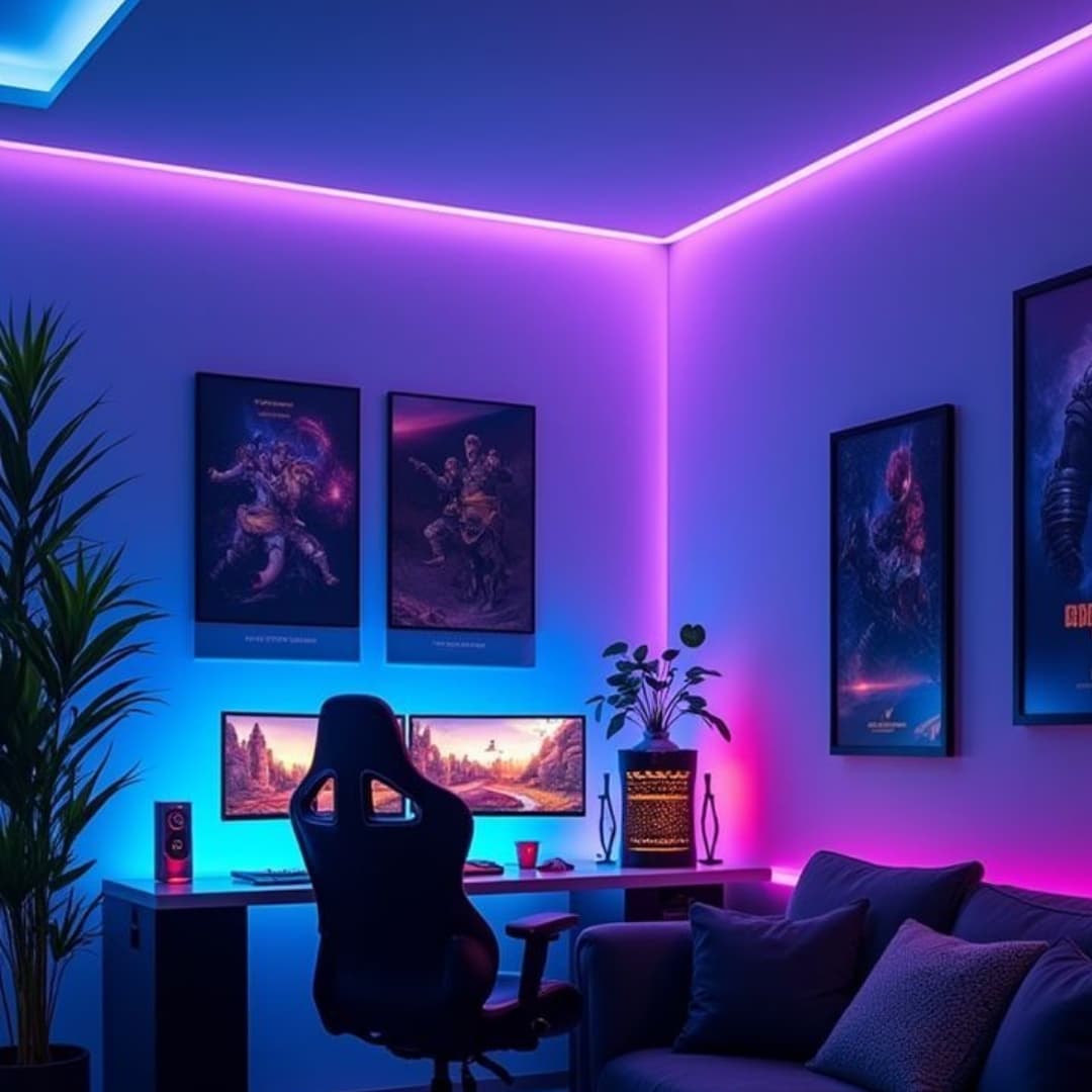 Tira LED RGB colocada detrás de TV para efecto ambiente