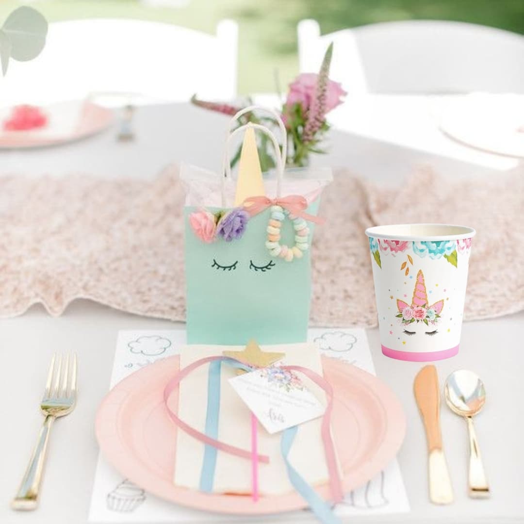 Vasos desechables unicornio, seguros para niños y eventos temáticos de fantasía