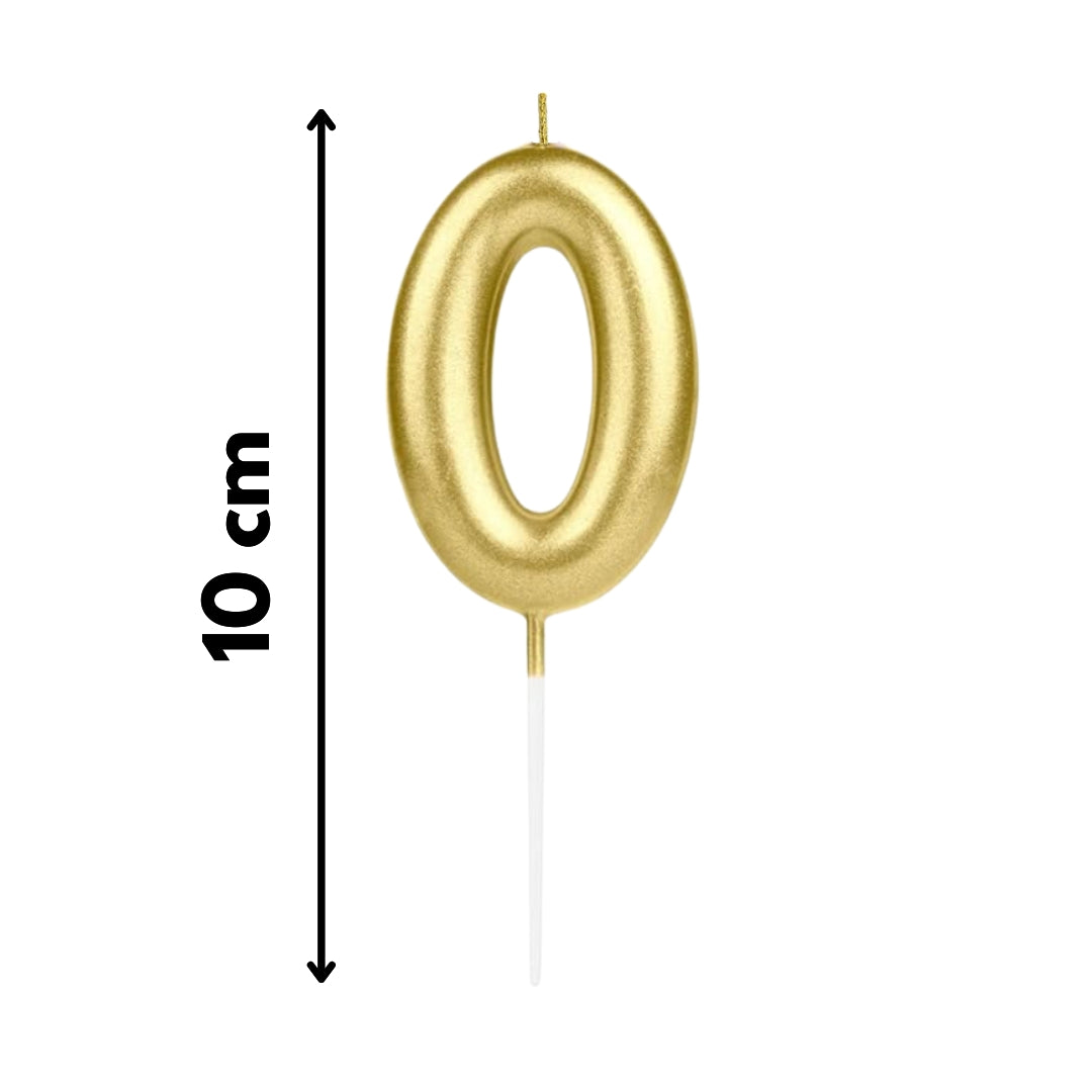 Vela número 0 dorada metálica de 10 cm para decoración de pasteles elegantes