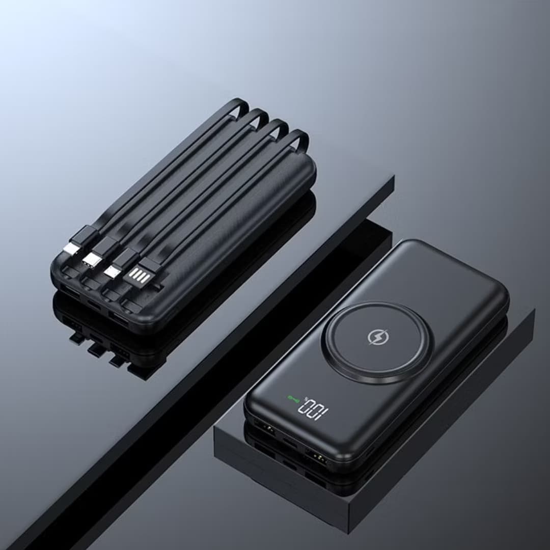 Vista lateral mostrando grosor del power bank carga rápida