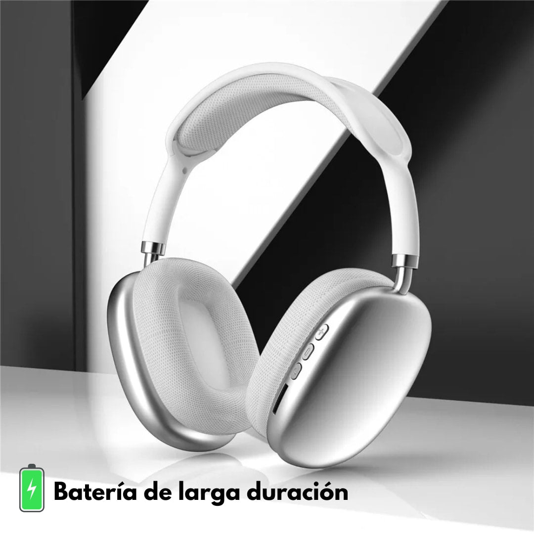 Auriculares blancos inalámbricos P9 Pro Max sobre fondo neutro