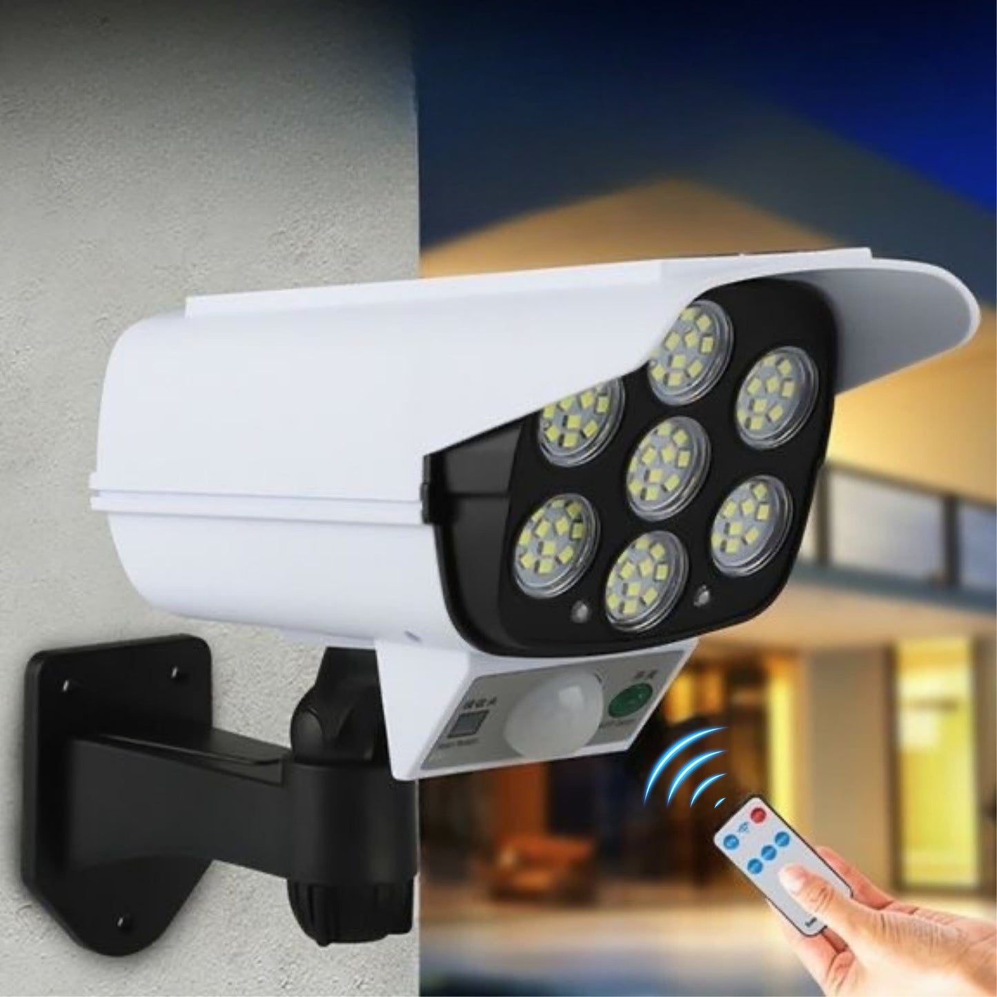 Lámpara solar IP65 en forma de cámara para seguridad perimetral