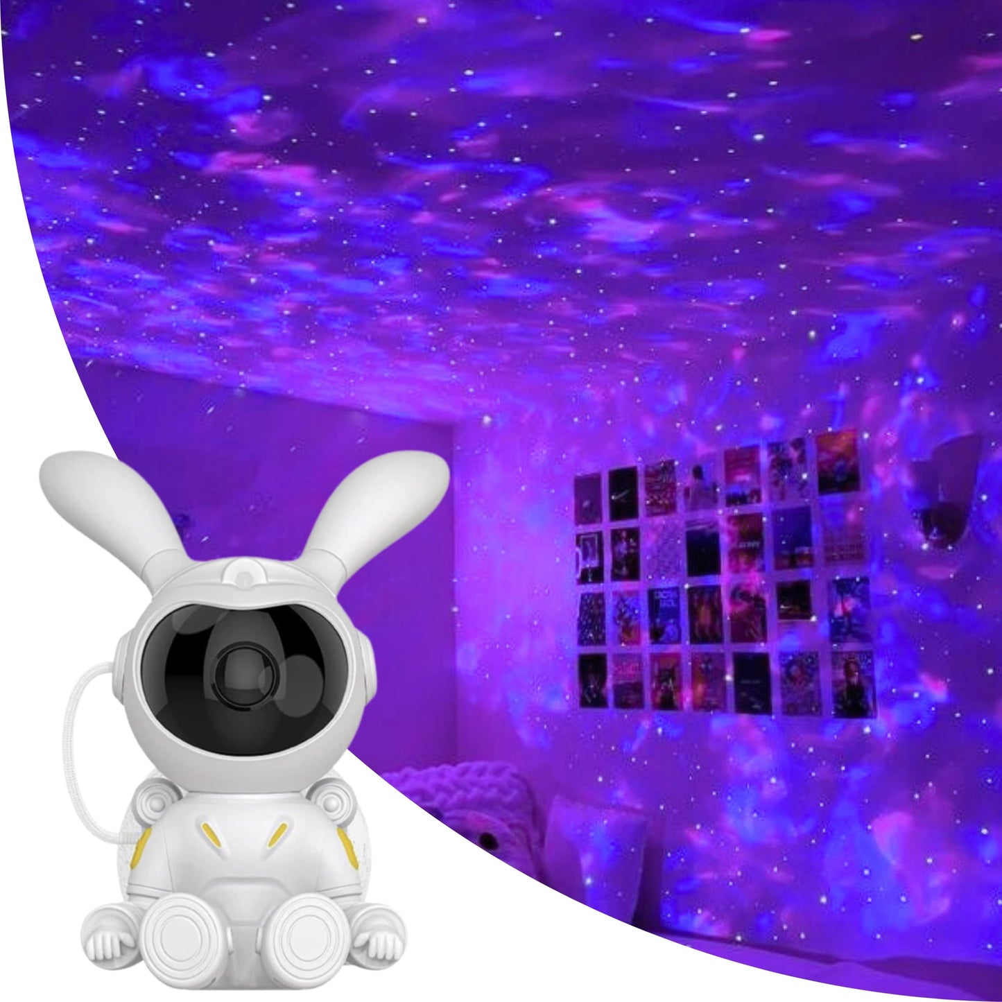 Proyector LED astronauta con orejas de conejo y nebulosa galáctica multicolor