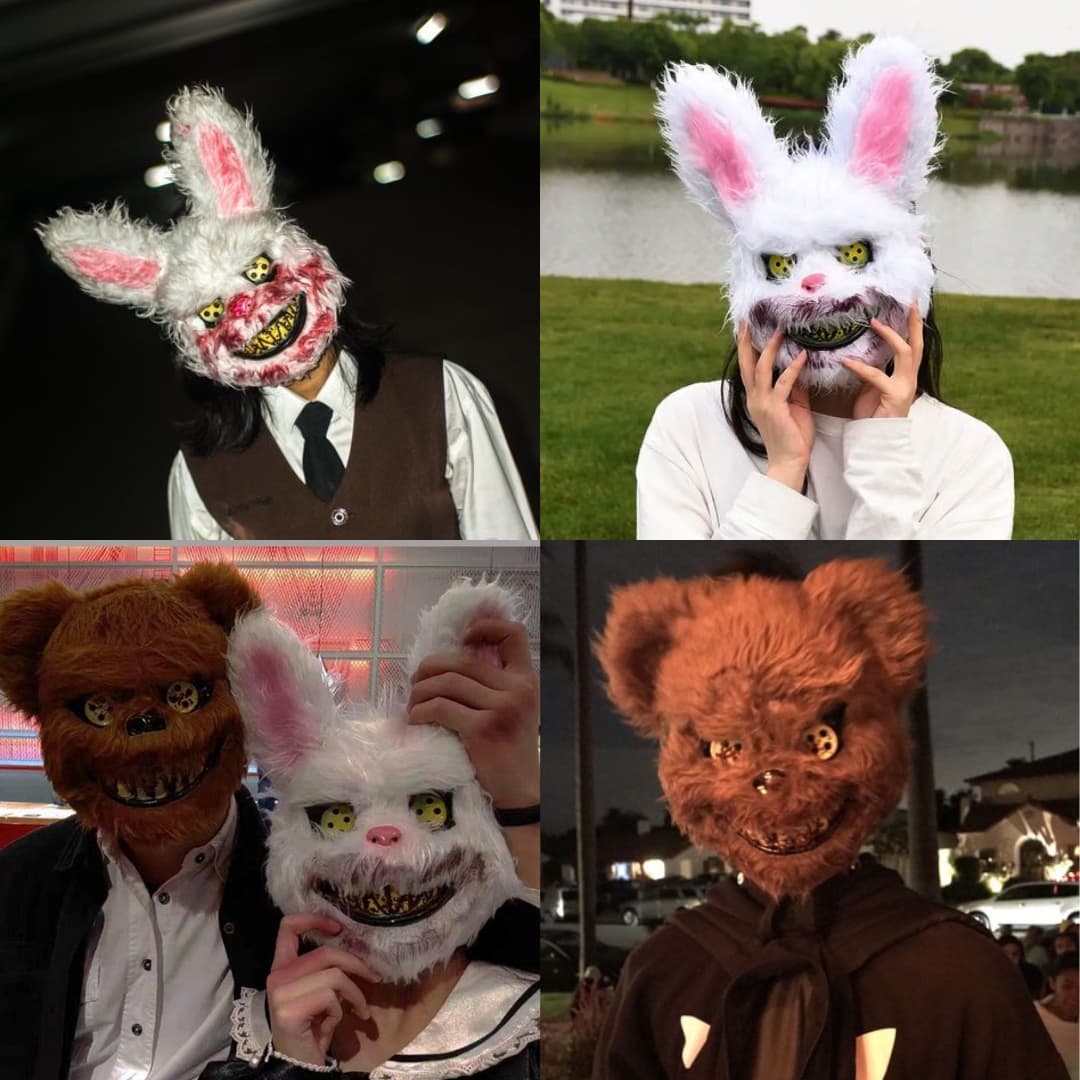 Empaque del producto Máscara LED Halloween Conejo/Oso Animatrónico, mostrando sus características