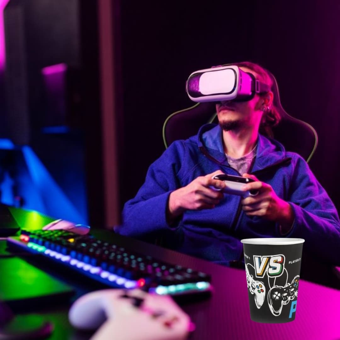 Vasos gamer de 9 cm de alto y 7,5 cm de diámetro, seguros y cómodos para fiestas temáticas