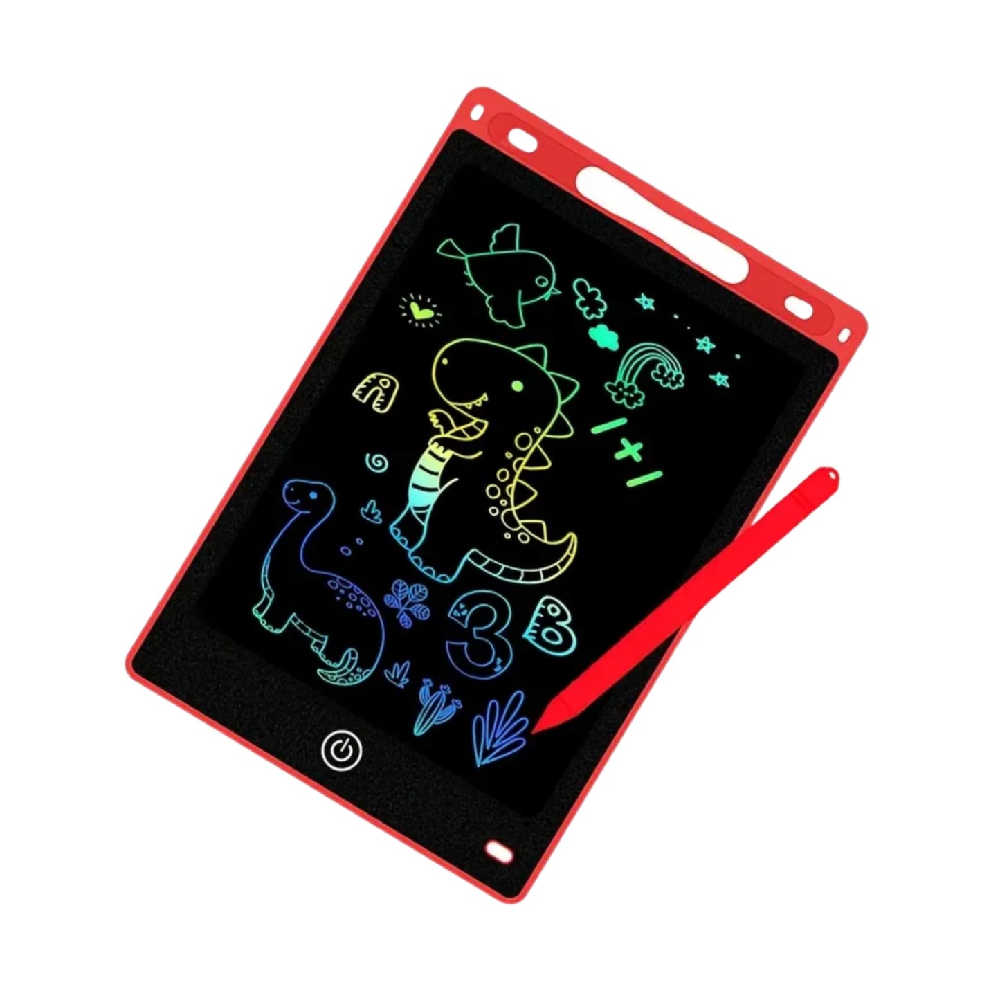 Estilo de vida: niño usando tableta ROJA en viaje, apoyada sobre mesa