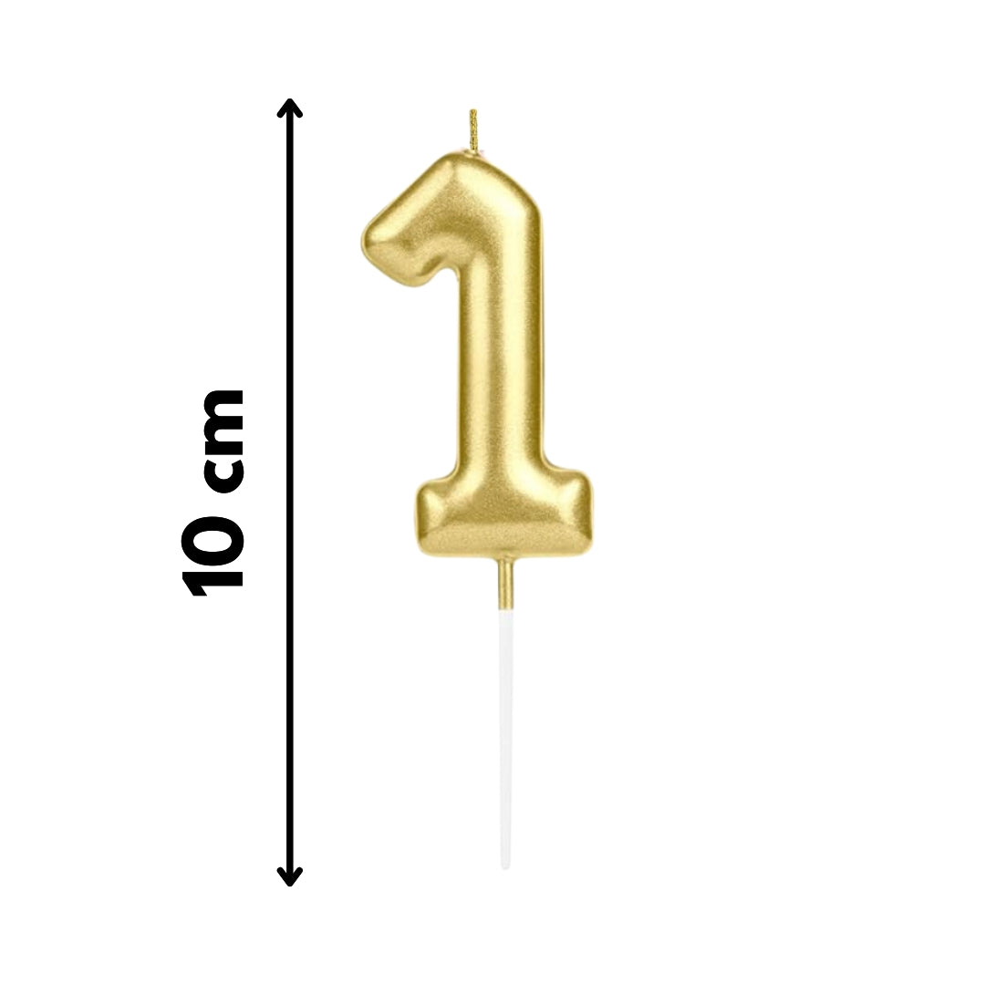 Vela número 1 dorada metálica brillante, ideal para cumpleaños y aniversarios