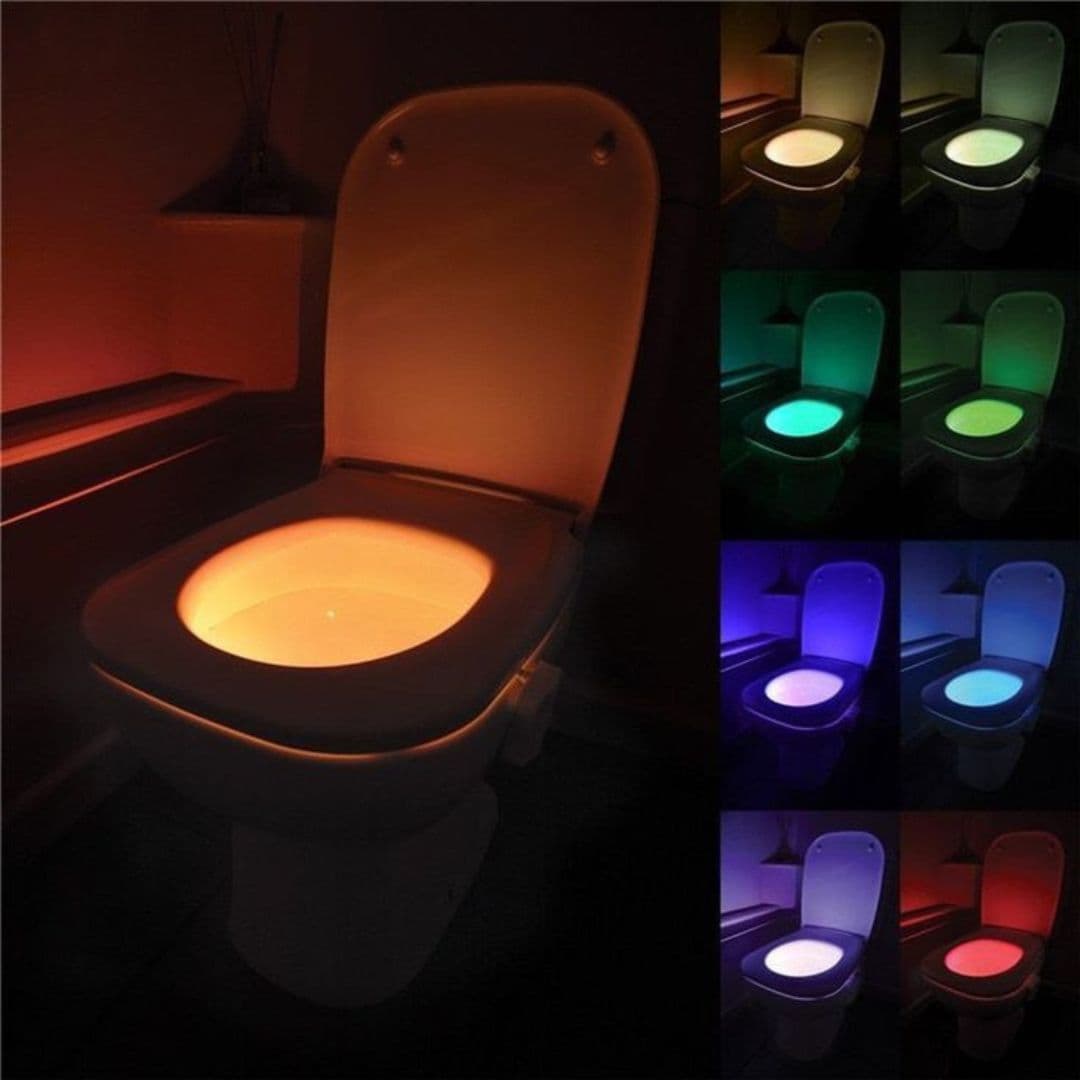 Vista superior de la luz LED para inodoro mostrando botón de selección de color