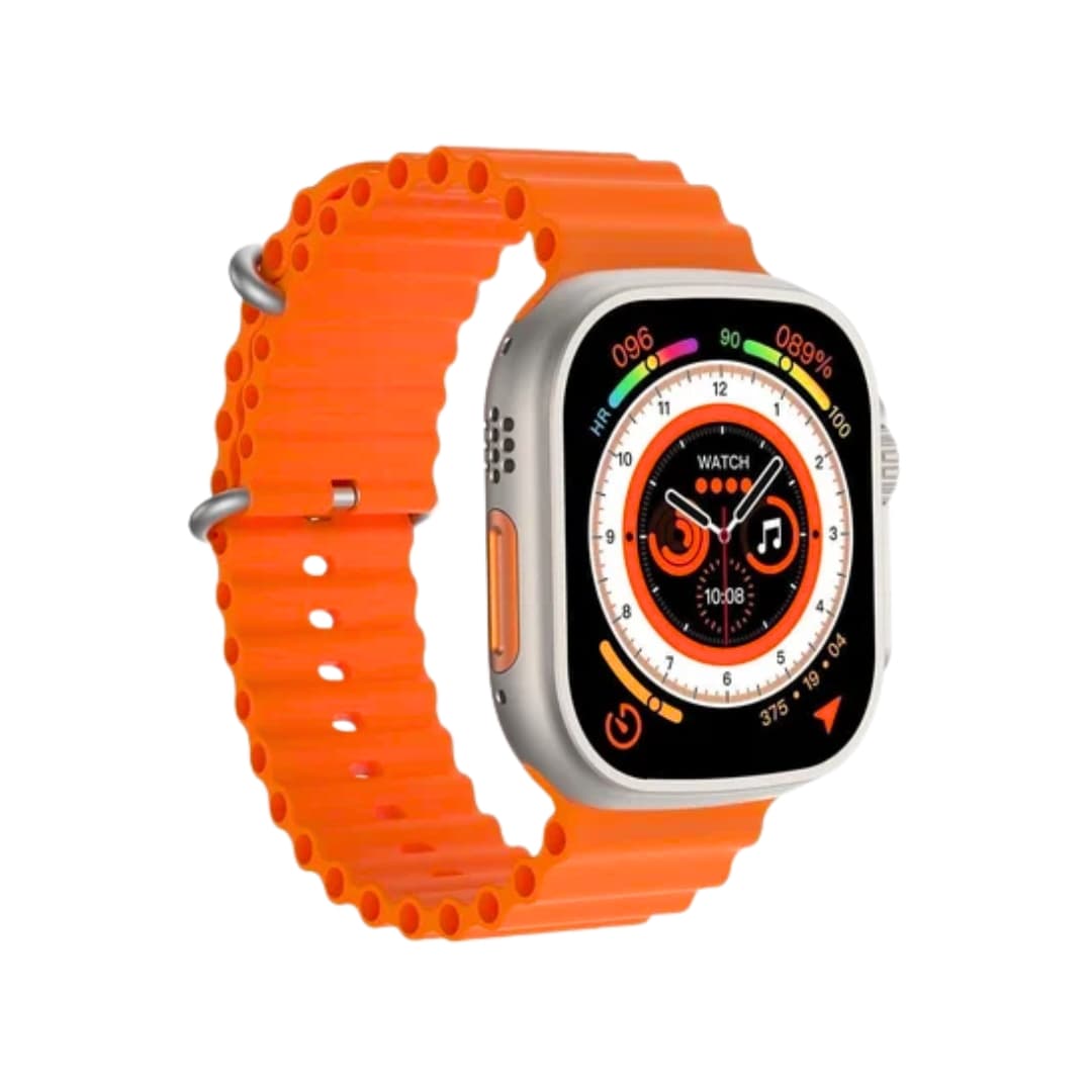 Reloj inteligente naranja con funciones de salud y conectividad Bluetooth