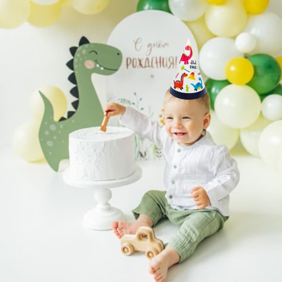 Sombreros Hello Dino de cartón reciclable, seguros y cómodos para fiestas temáticas