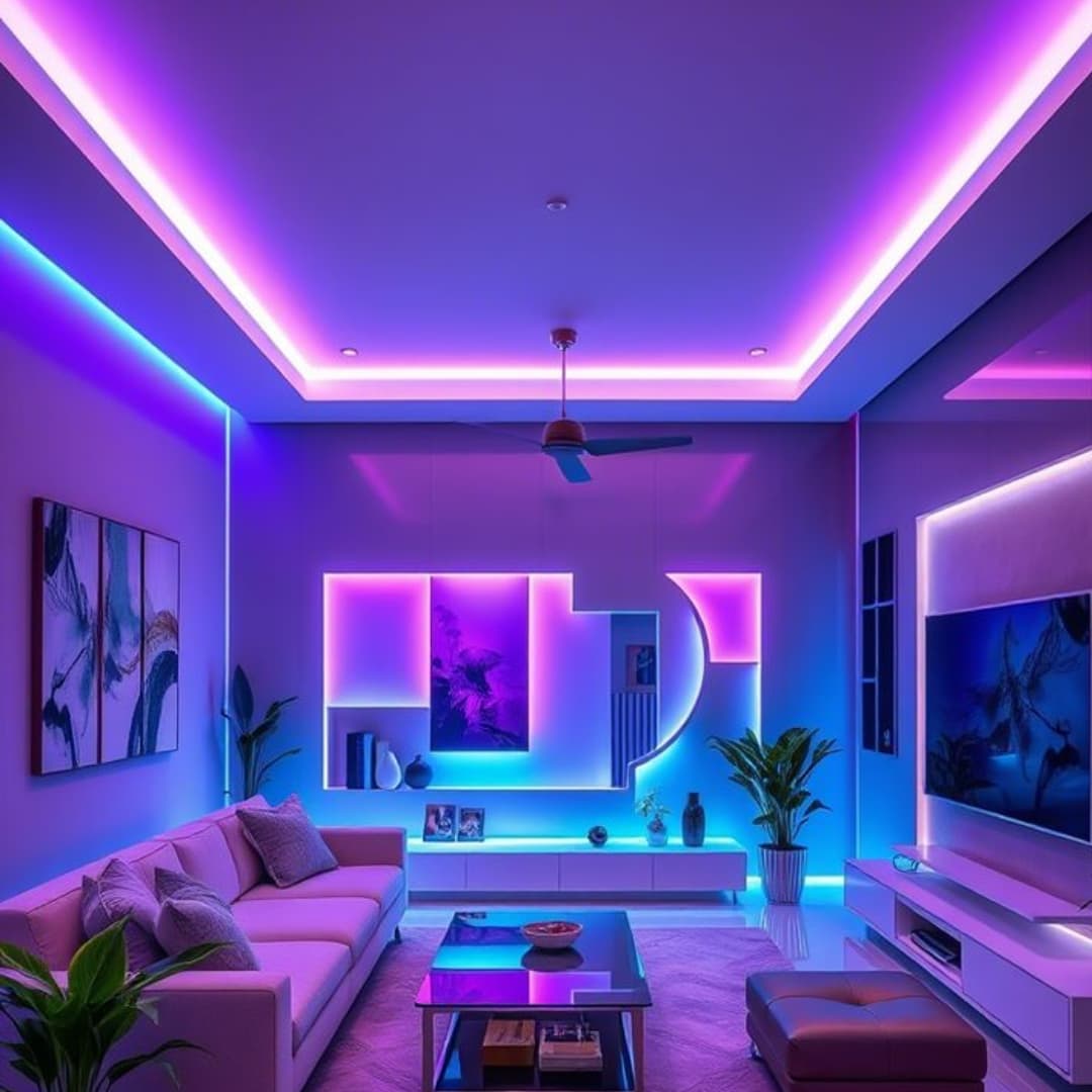 Tira LED flexible RGB decorando zona gaming multicolor