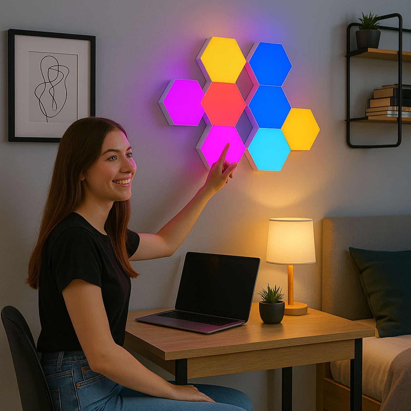 Set de 6 Luces LED Hexagonales Táctiles – Crea tu Propio Muro de Luz Modular