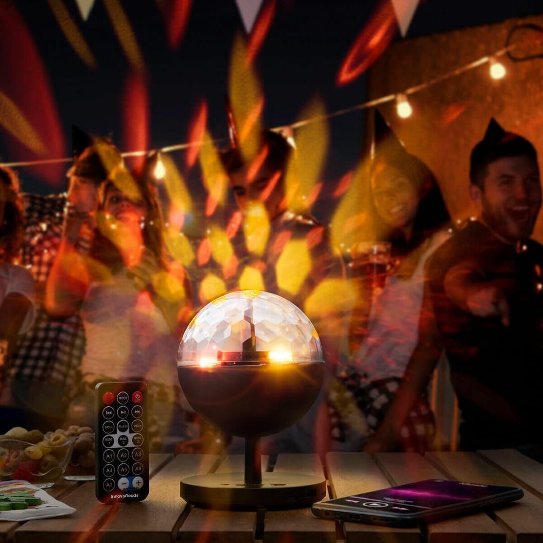 Altavoz LED Bluetooth con luz giratoria multicolor, ideal para crear ambientes festivos
