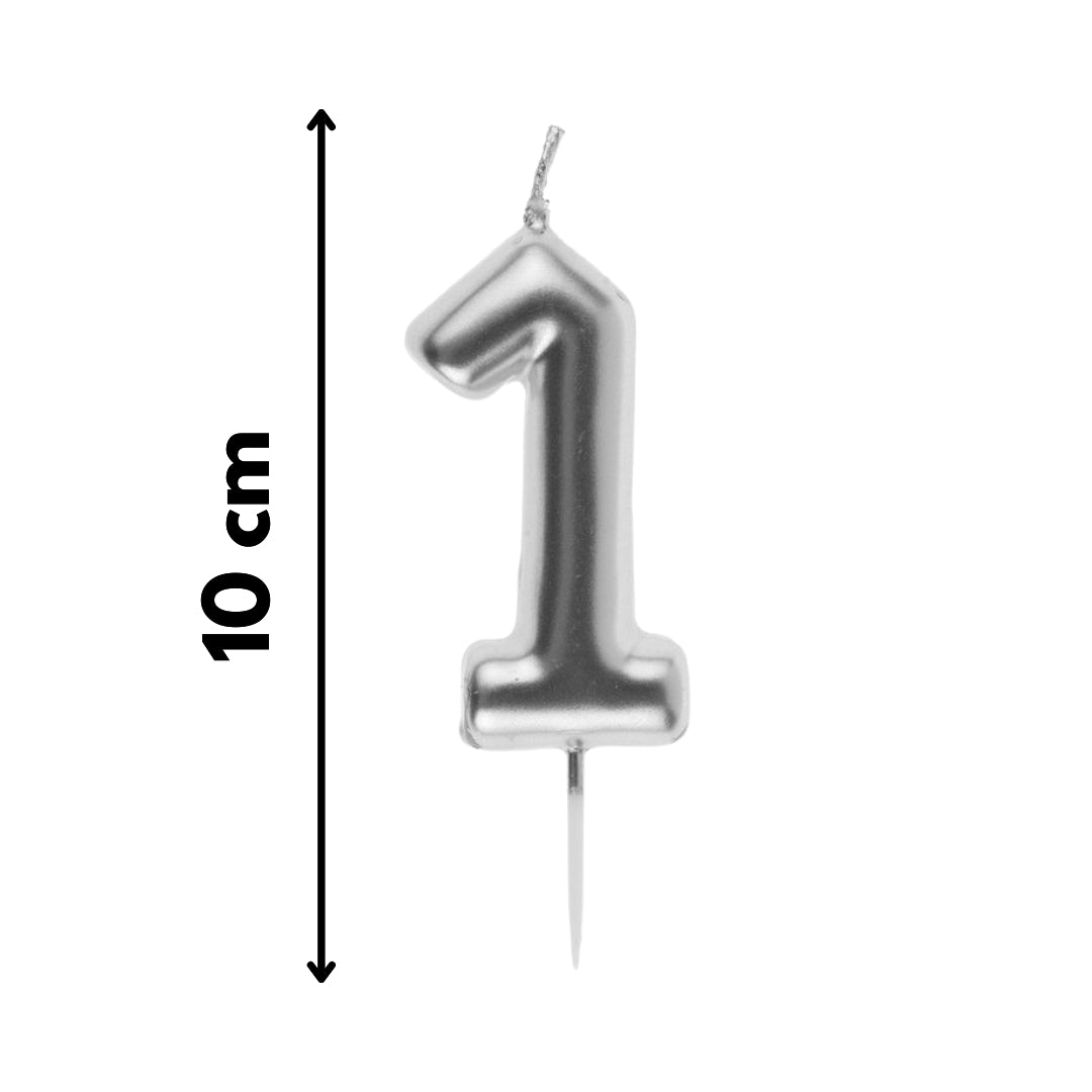 Vela número 1 metálica plateada de 10 cm ideal para celebraciones y eventos especiales