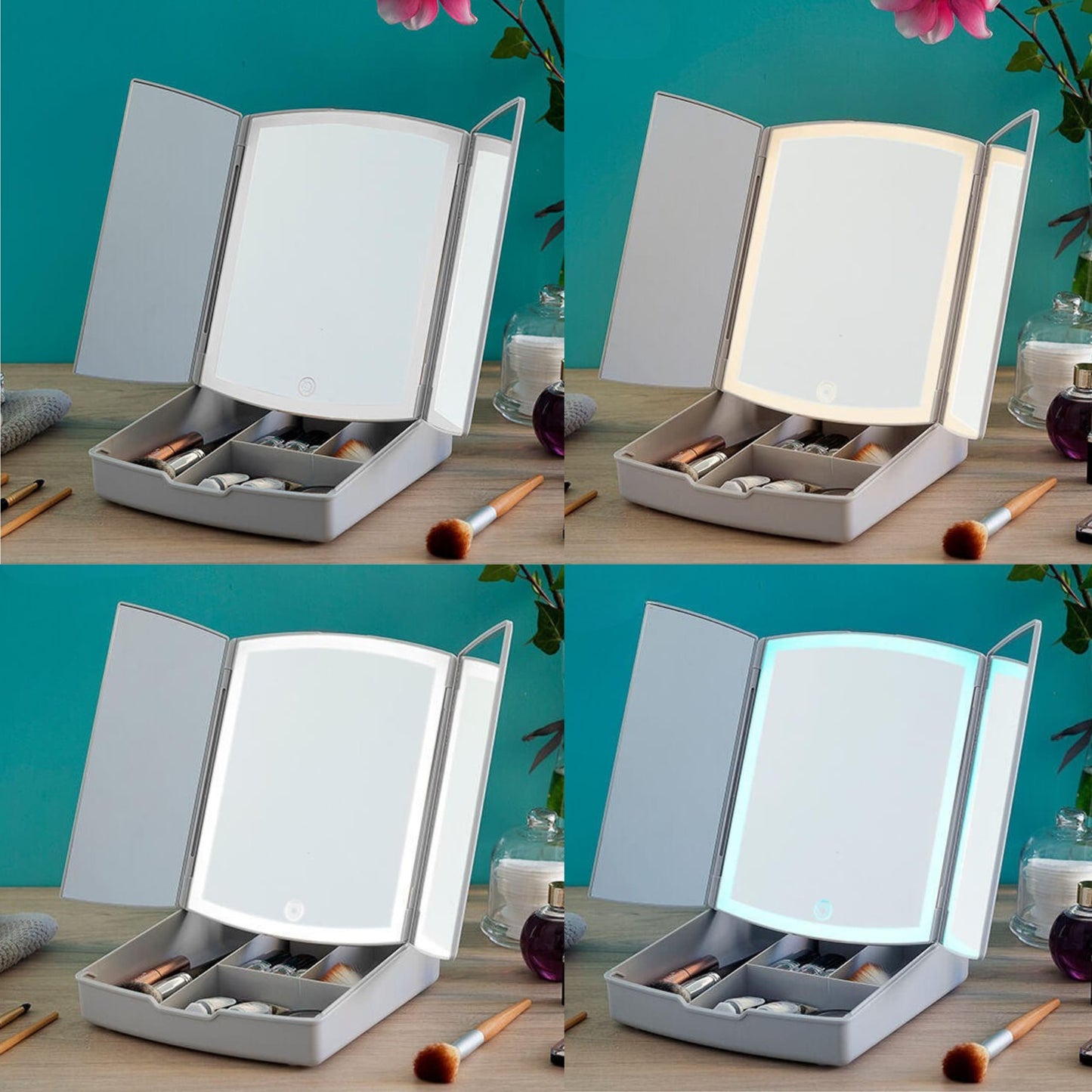Mini espejo deslizante con aumento x7 incluido en el espejo LED 3 en 1