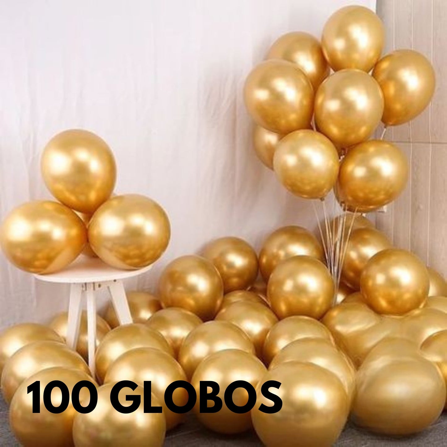 Globo metalizado dorado con acabado brillante, ideal para decoración de fiestas