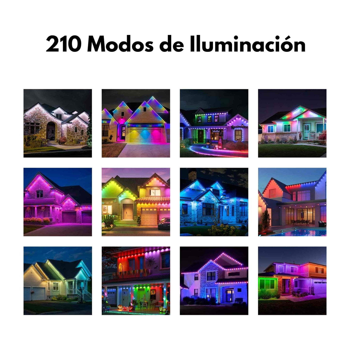 Guirnalda exterior RGB integrada en barandilla con ambiente festivo