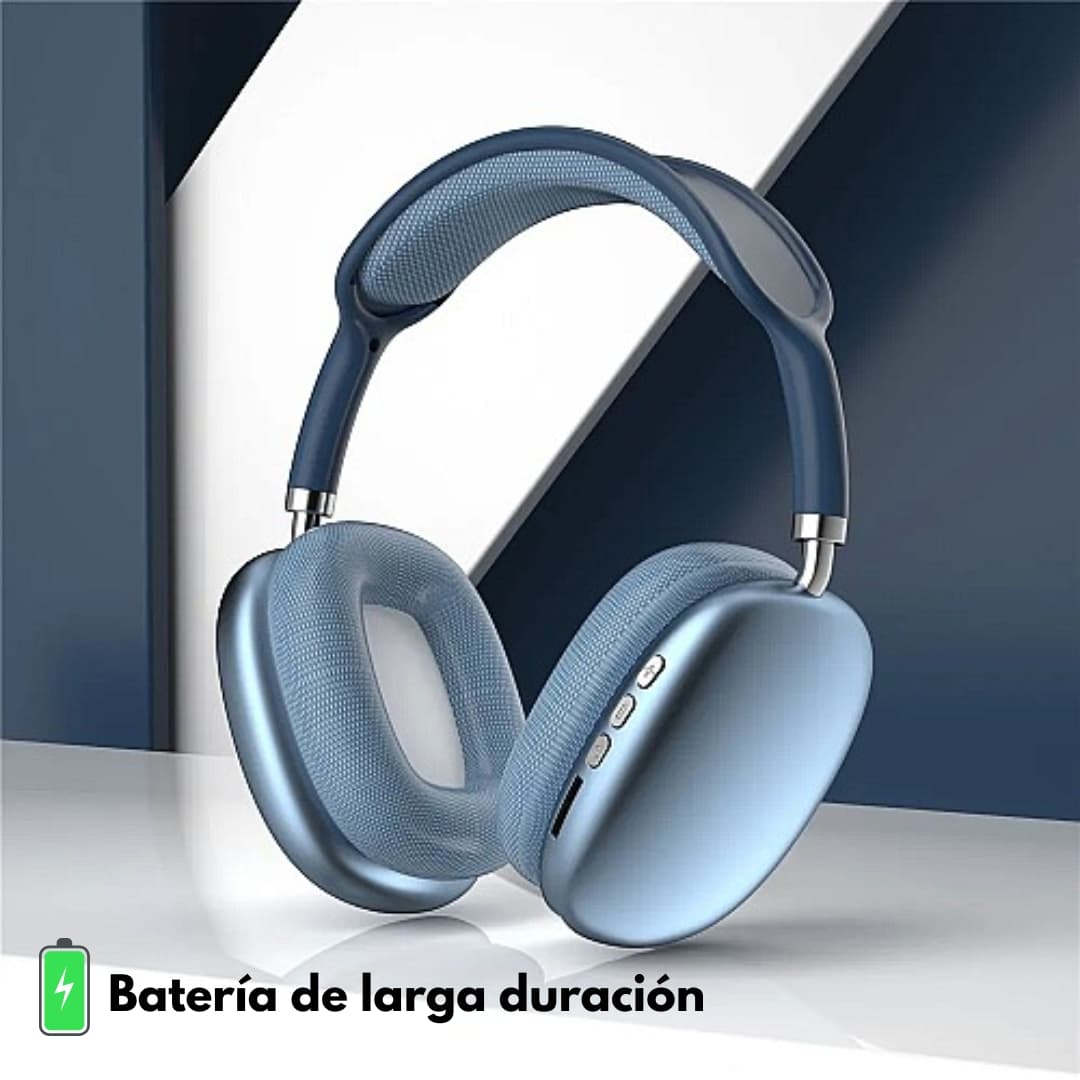 Primer plano de auriculares Bluetooth azules con detalles curvos