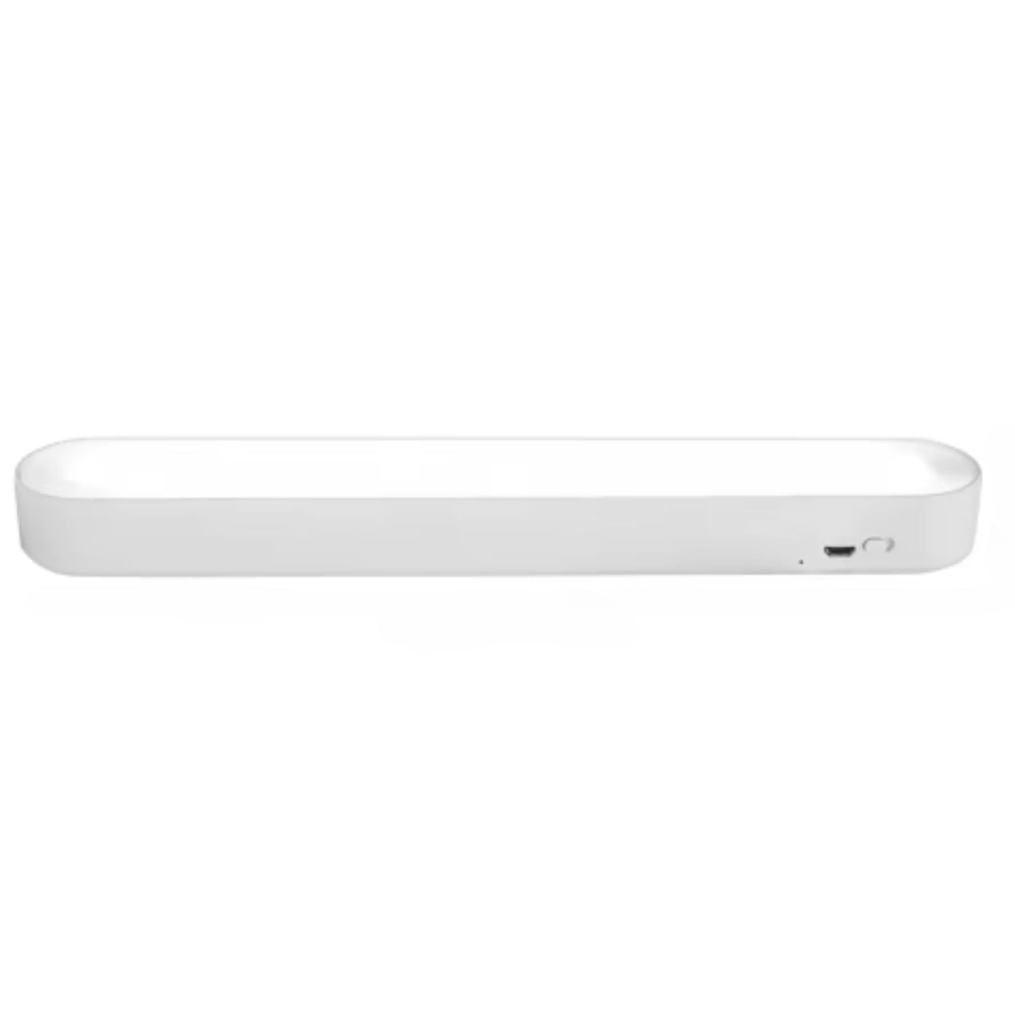 Barra LED con sensor de movimiento y batería recargable, ideal para espacios interiores, fondo blanco.