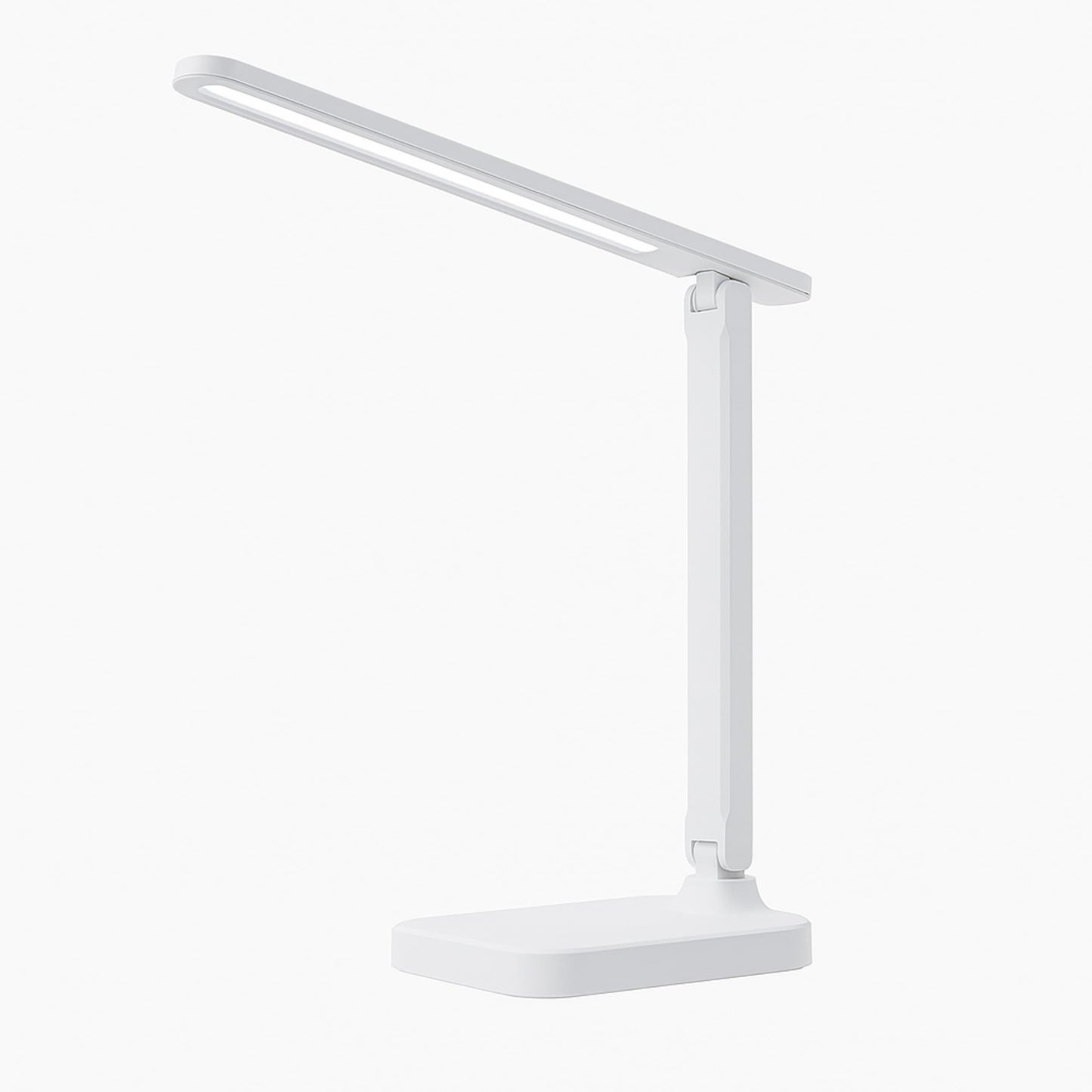 Lámpara LED plegable de escritorio con diseño moderno y estructura ajustable sobre fondo blanco.