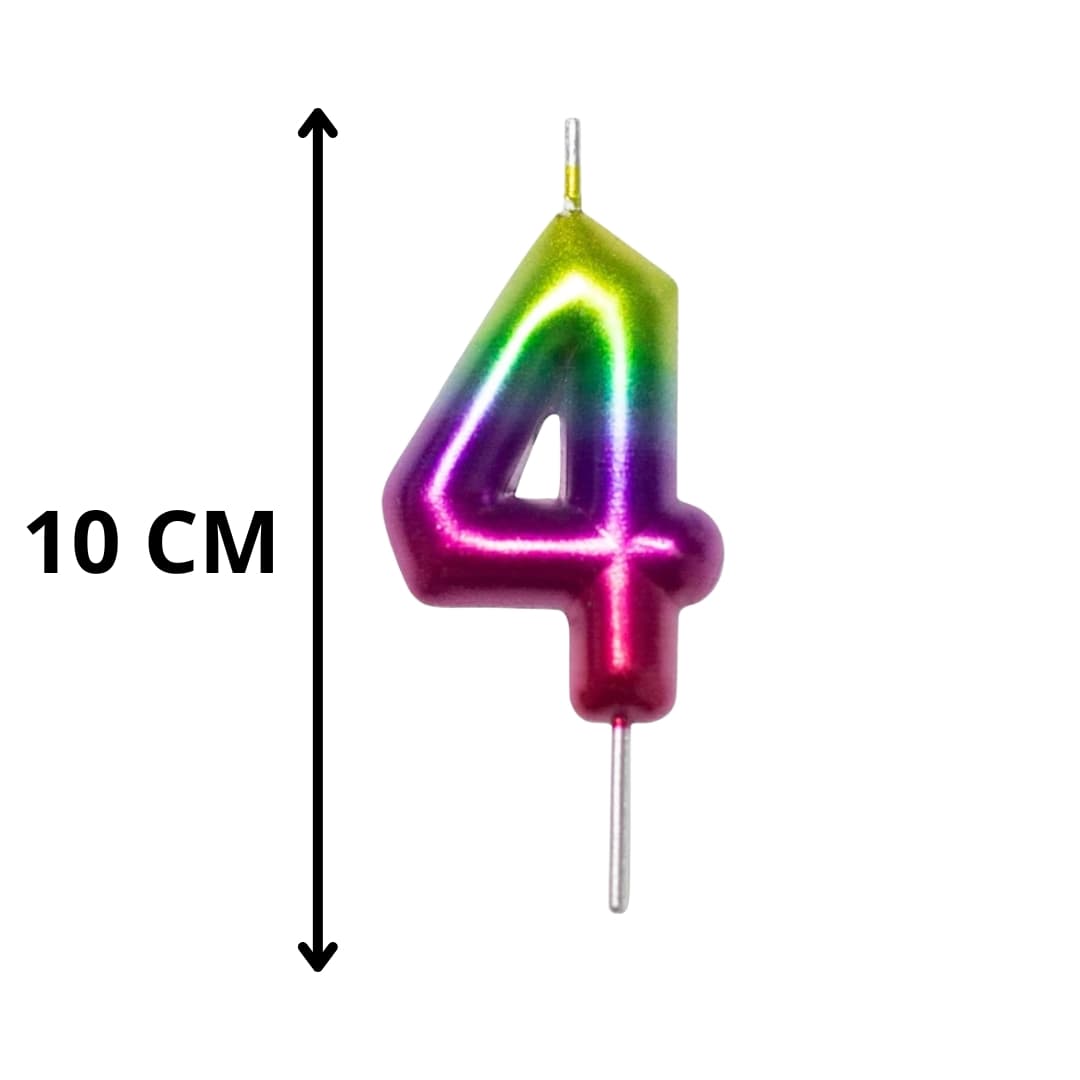 Vela metálica número 4 arcoíris 10 cm adecuada para eventos especiales