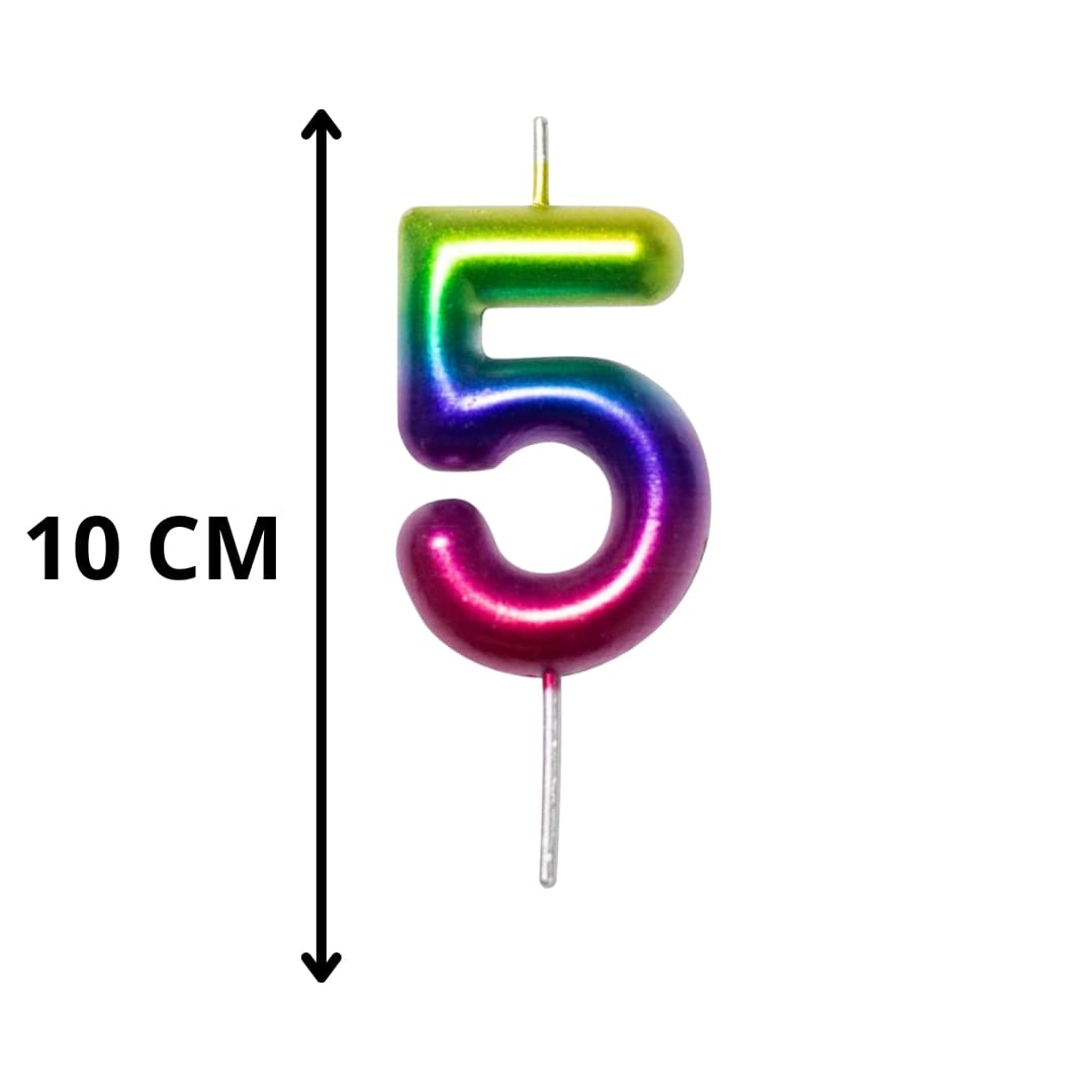 Vela metálica número 5 arcoíris 10 cm para aniversarios y celebraciones