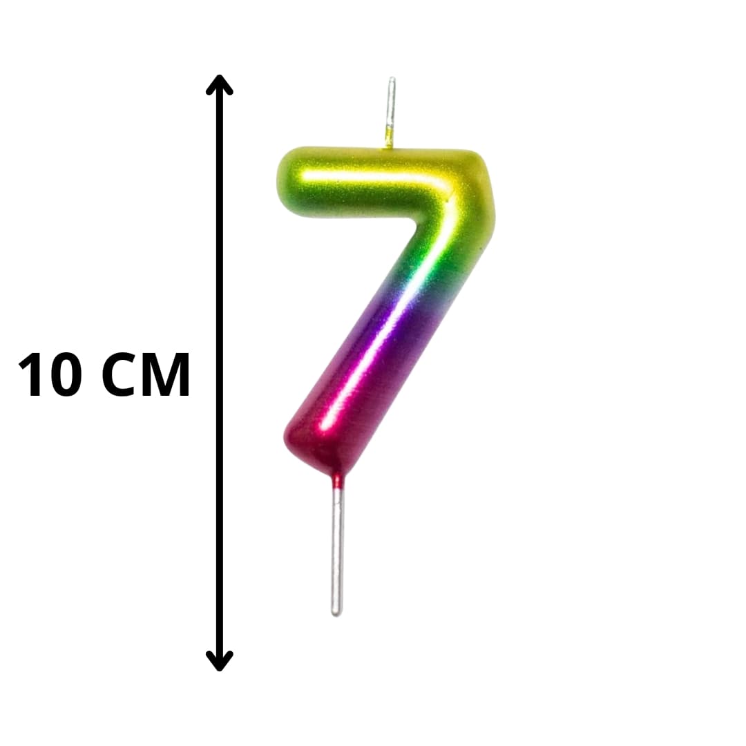 Vela metálica número 7 arcoíris 10 cm para decorar tortas de cumpleaños