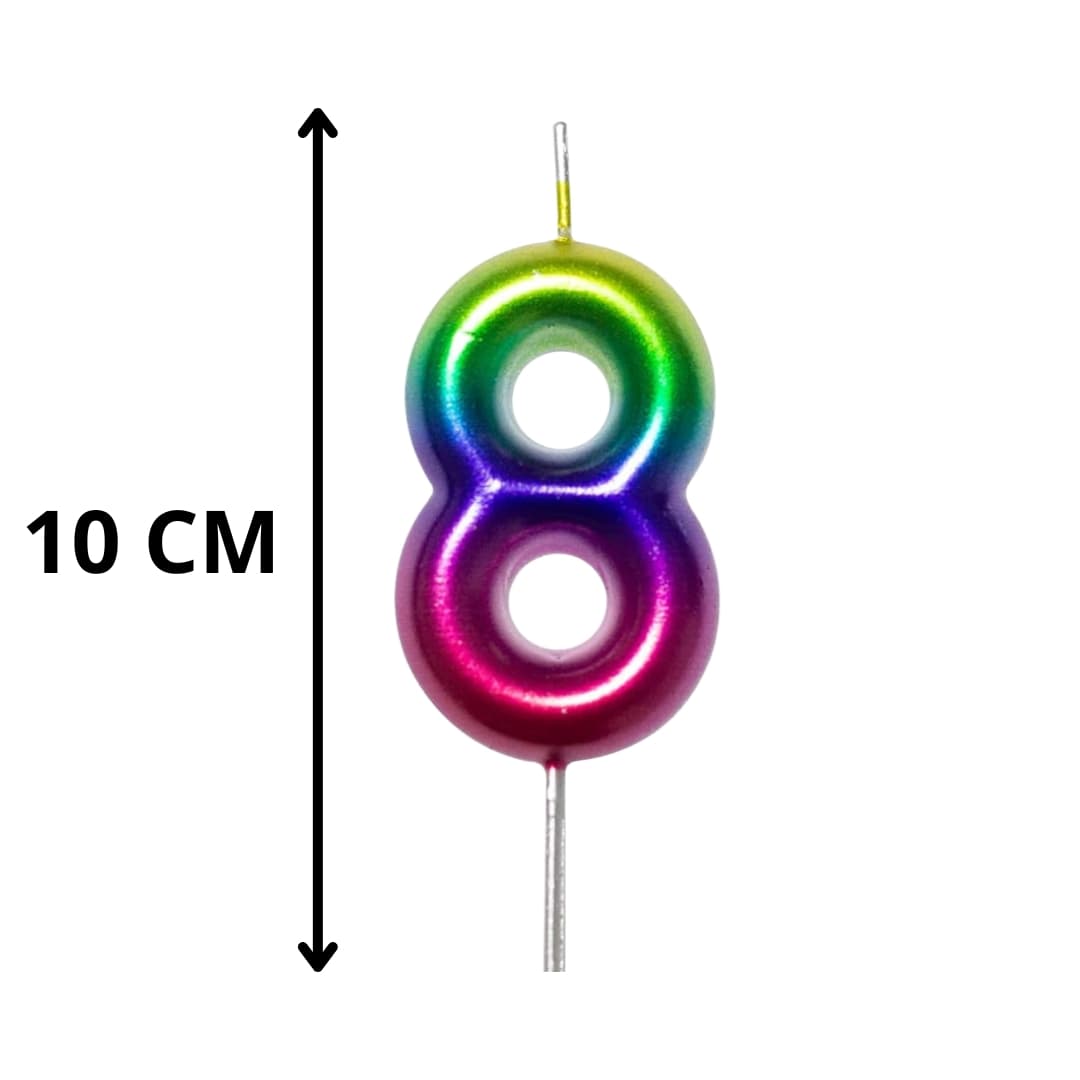 Vela metálica número 8 arcoíris 10 cm perfecta para eventos festivos
