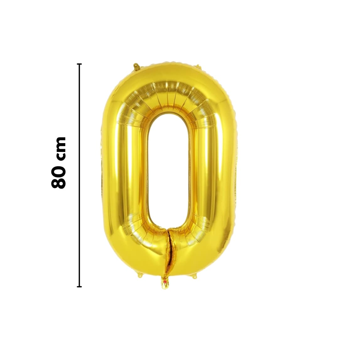 Globo metálico dorado número 0 de 80 cm, ideal para cumpleaños y eventos