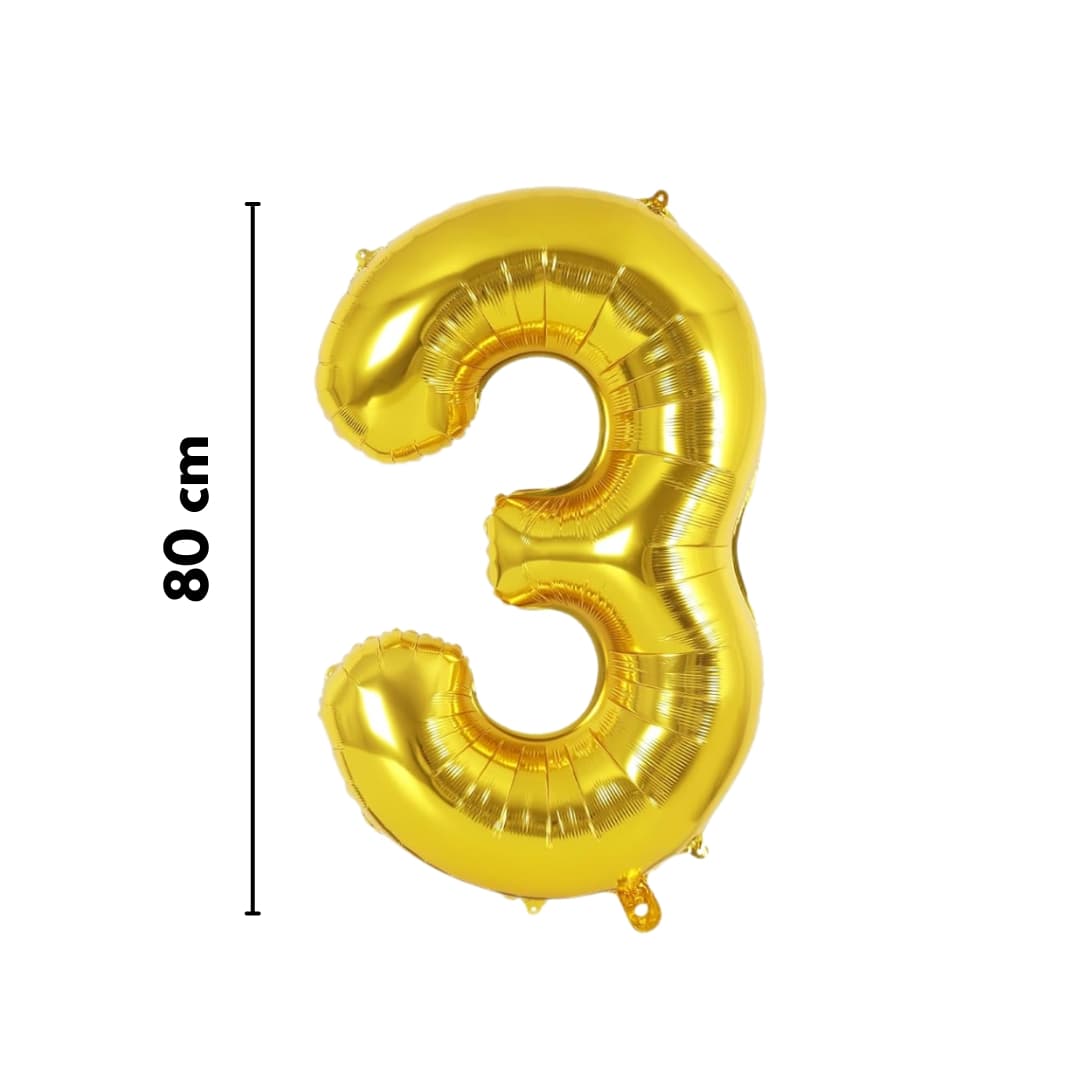 Globo metálico dorado número 3, decoración llamativa para fiestas de niños