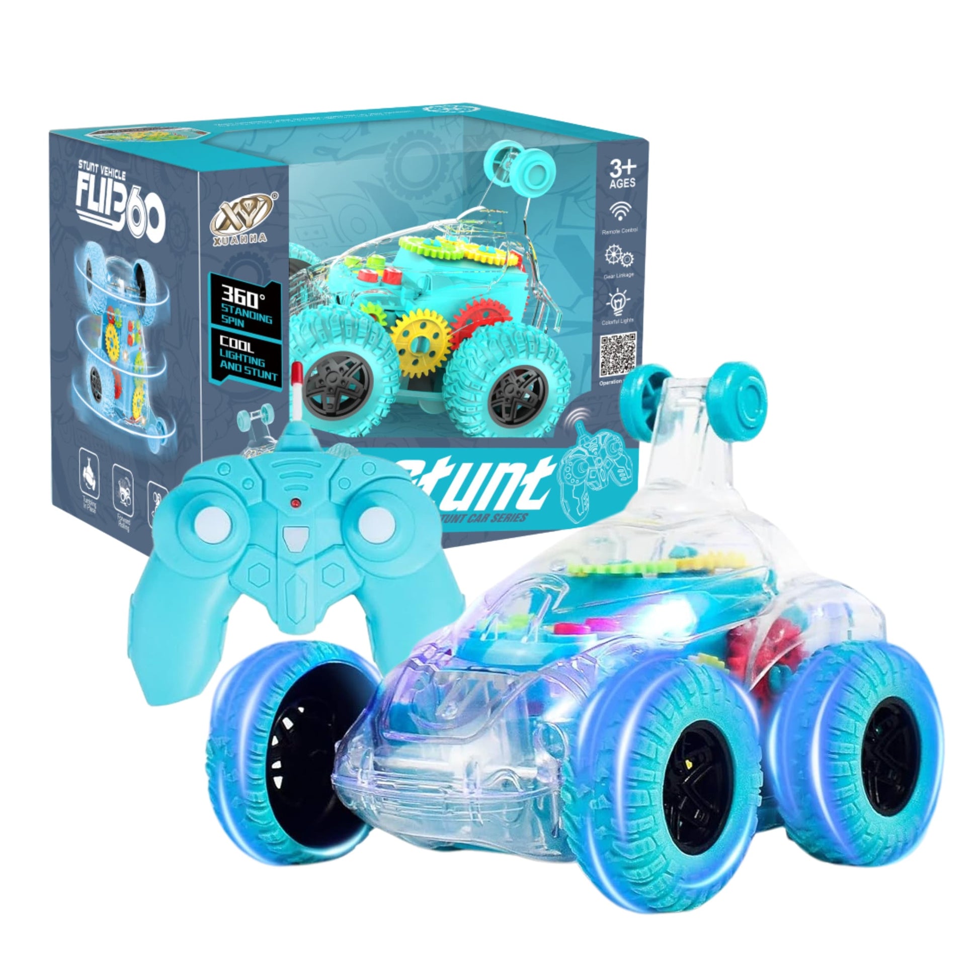 RC premium acrobático con luces LED encendidas haciendo giro 360° en pista