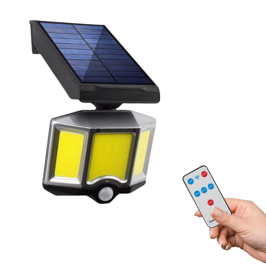 Foco solar LED exterior con sensor de movimiento y mando a distancia IP67