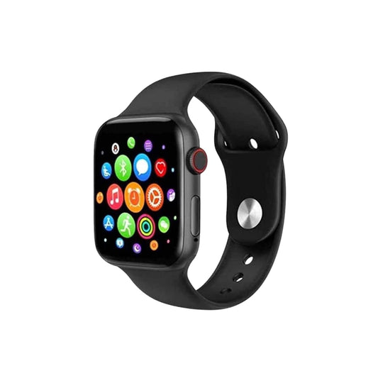 Smartwatch deportivo con pantalla táctil encendida mostrando estadísticas de salud