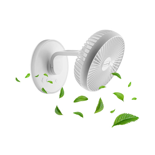 Mini ventilador de escritorio con luz LED y batería recargable de 4000 mAh.