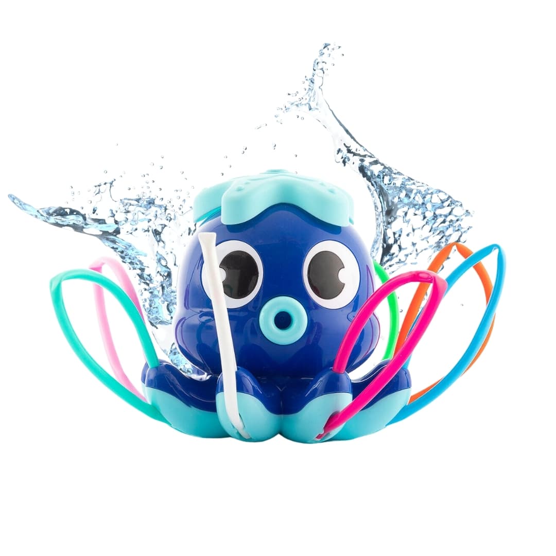 Pulpo rociador de agua 360° con 8 tentáculos multicolor en jardín soleado