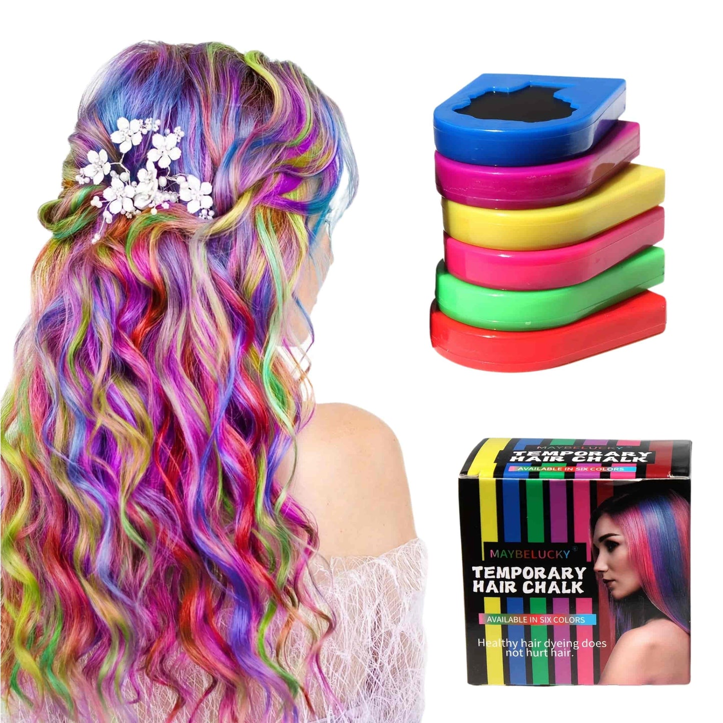 Tiza temporal para cabello ColorSnap en 6 colores vibrantes, ideal para fiestas y disfraces