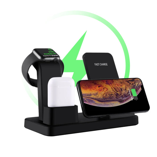 Cargador inalámbrico 3 en 1 compatible con Apple y Android.