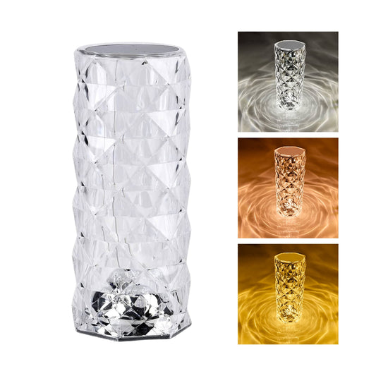 Lámpara de mesa LED rosa con efecto diamante y diseño de rosas